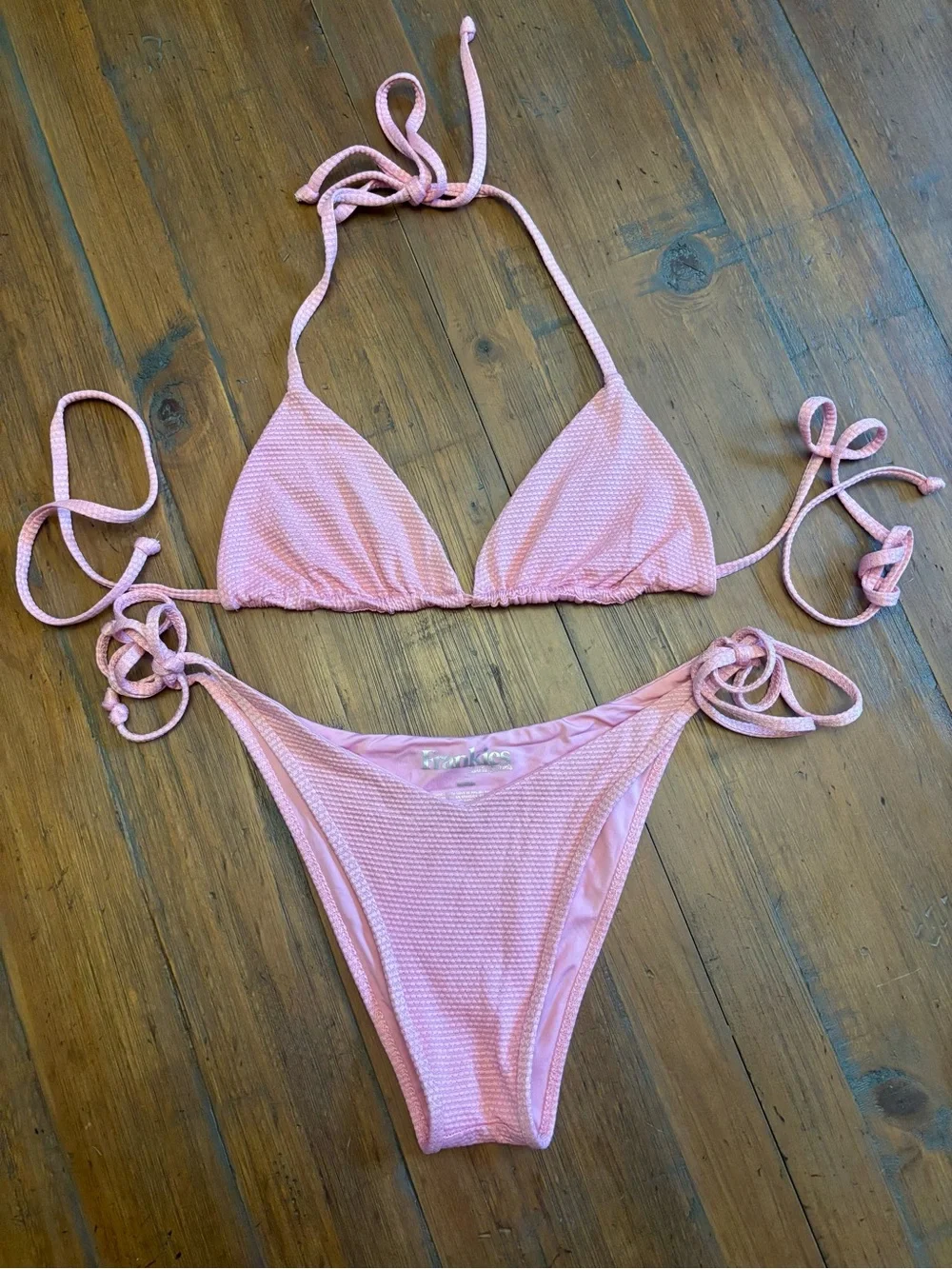 Frankie’s bikinis pink ribbed bikini set